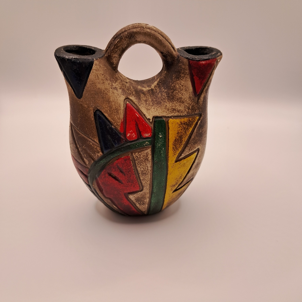 Vintage Native American Style Pottery Wedding Vase - Hand Painted Geometric Art